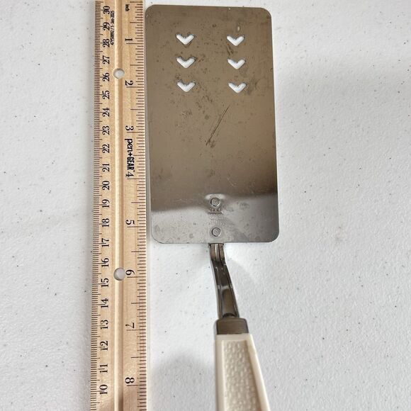 Vintage MCM EKCO Metal Heart Shaped Slotted Spatula Turner Chromium Plated 12" - Picture 7 of 9